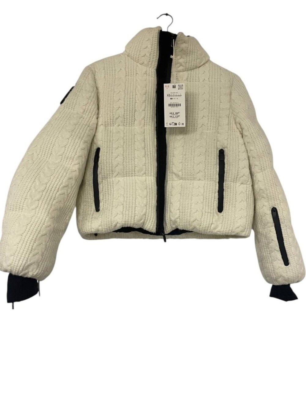 Zara Ski Collection Womens Puffer Jacket Cream Ivory Cable Knit XS New